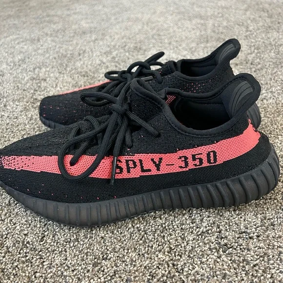 Adidas Yeezy Boost 350 V2 Black and Red Sneakers - Picture 4 of 5